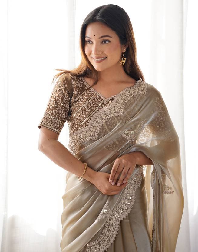 Stylish Embroidered Bollywood Organza Saree with Sequin work | Trendy Party & Festive Wear | Traditional Ethnic Fashion | Buy Online 1