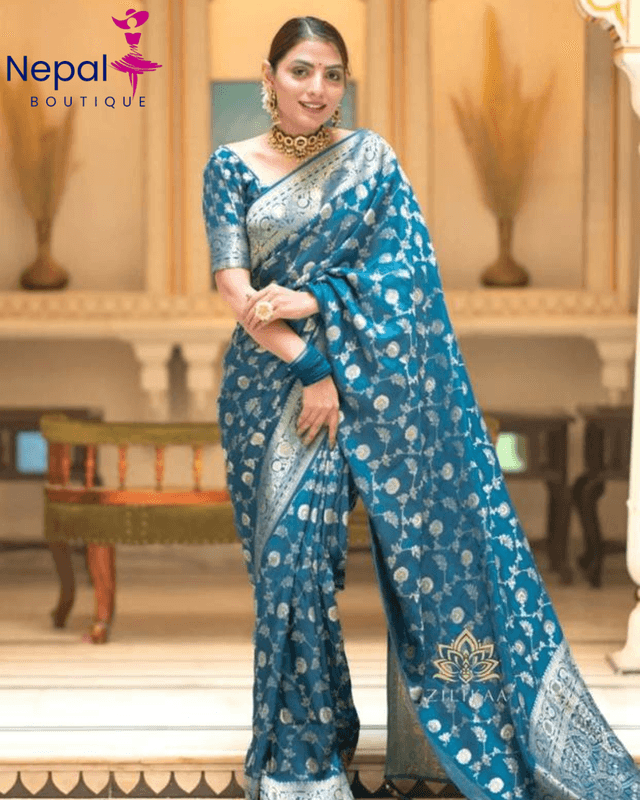 Latest Designer Bollywood Woven Banarasi Jacquard, Art Silk Saree Blue Color/  Banarasi kanjiavarm paithani Bengali Bollywood patola litchi cotton silk saree | Trendy Party & Festive Wear | Traditional Ethnic Fashion | Buy Online