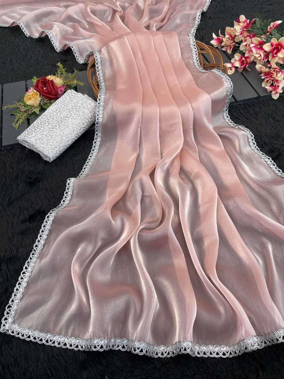 Trending Crush tissue Saree with silver lace border in Pastel Pink color| Jimmy Choo saree | Trendy Party & Festive Wear | Traditional Ethnic Fashion | Buy Online 2