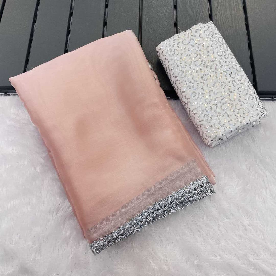 Trending Crush tissue Saree with silver lace border in Pastel Pink color| Jimmy Choo saree | Trendy Party & Festive Wear | Traditional Ethnic Fashion | Buy Online 4