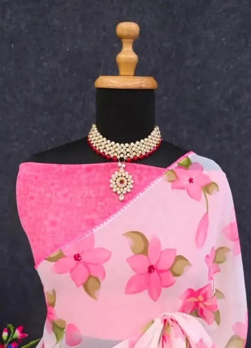 Amazing designer  Georgette fancy Saree for women with unstiched blouse in pink /Trendy Party & Festive Wear | Traditional Ethnic Fashion | Buy Online 2