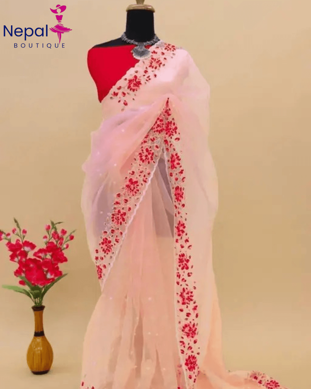 Beautiful Super Net Fabric Floral Embroidery work Saree With Blouse in Pink color | Trendy Party & Festive Wear | Traditional Ethnic Fashion | Buy Online