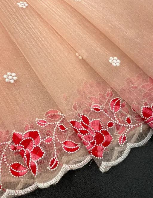 Beautiful Super Net Fabric Floral Embroidery work Saree With Blouse in Pink color | Trendy Party & Festive Wear | Traditional Ethnic Fashion | Buy Online 2