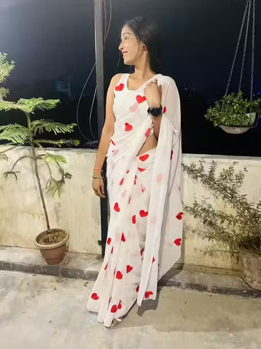 Elegant Bollywood Embroidery work georgette saree with unstiched blouse white color/Trendy Party & Festive Wear | Traditional Ethnic Fashion | Buy Online 1