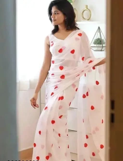 Elegant Bollywood Embroidery work georgette saree with unstiched blouse white color/Trendy Party & Festive Wear | Traditional Ethnic Fashion | Buy Online 4