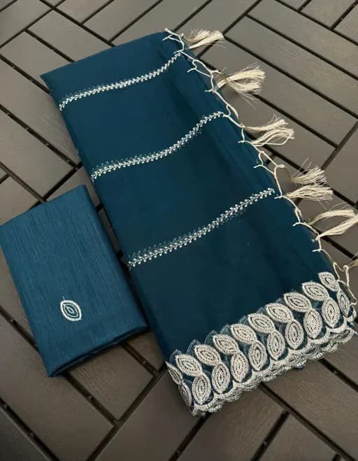 Beautiful Super Net Fabric Floral Embroidery work Saree With Blouse in Blue color | Trendy Party & Festive Wear | Traditional Ethnic Fashion | Buy Online 2