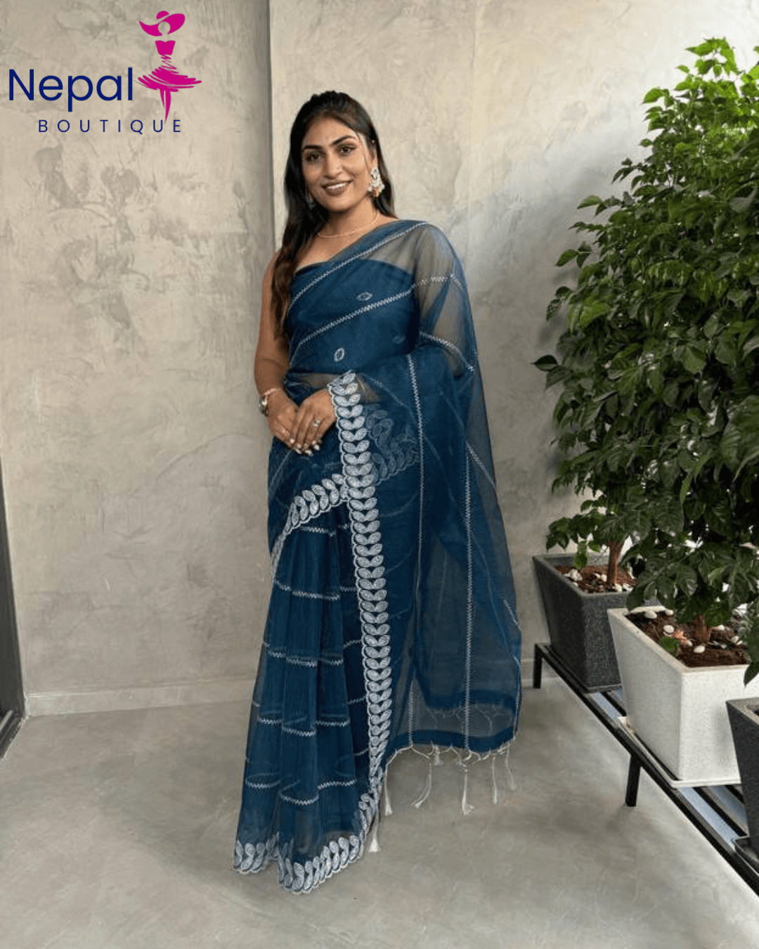 Beautiful Super Net Fabric Floral Embroidery work Saree With Blouse in Blue color | Trendy Party & Festive Wear | Traditional Ethnic Fashion | Buy Online