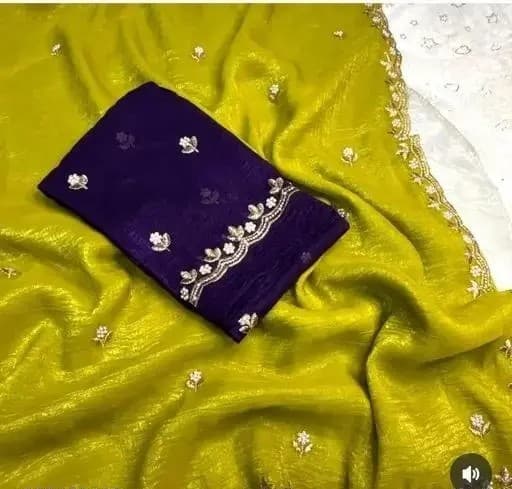 Crunchy Fabric Lemon Yellow saree with Embroidery work with Blouse | Trendy Party & Festive Wear | Traditional Ethnic Fashion | Buy Online 1