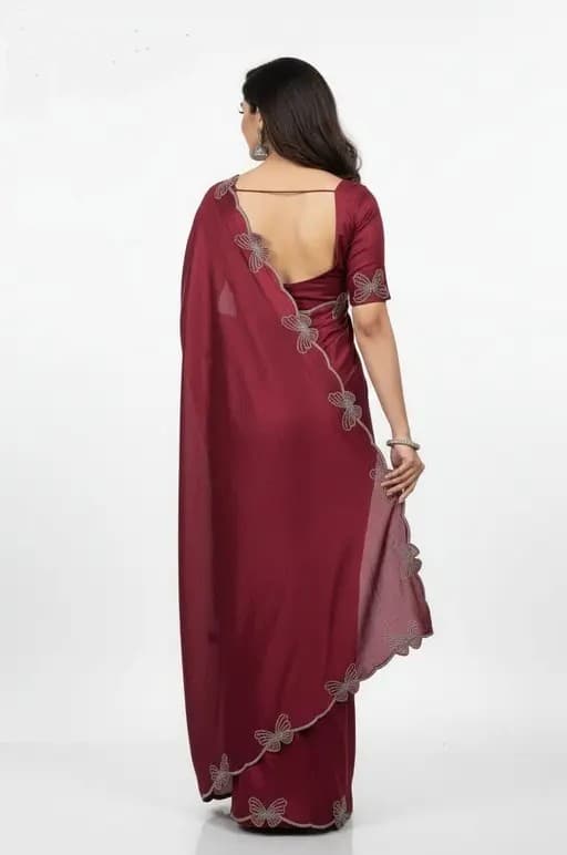Trending Butterfly boarder saree with Embroidery work with Blouse in Maroon Color | Available in Multi color | Trendy Party & Festive Wear | Traditional Ethnic Fashion | Buy Online 1
