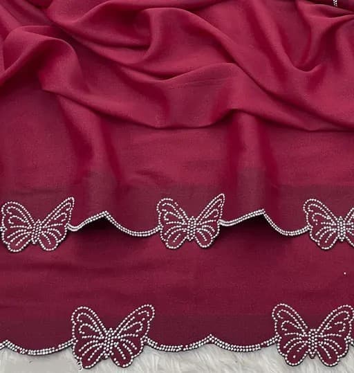 Trending Butterfly boarder saree with Embroidery work with Blouse in Maroon Color | Available in Multi color | Trendy Party & Festive Wear | Traditional Ethnic Fashion | Buy Online 2