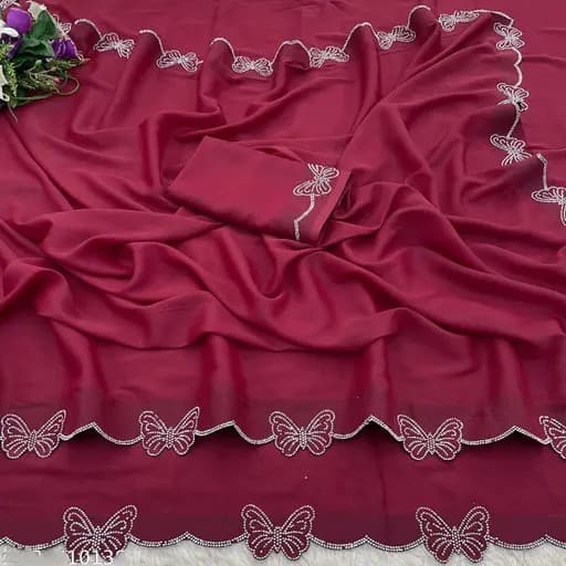 Trending Butterfly boarder saree with Embroidery work with Blouse in Maroon Color | Available in Multi color | Trendy Party & Festive Wear | Traditional Ethnic Fashion | Buy Online 3