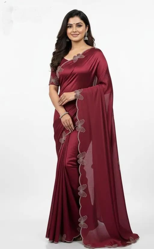Trending Butterfly boarder saree with Embroidery work with Blouse in Maroon Color | Available in Multi color | Trendy Party & Festive Wear | Traditional Ethnic Fashion | Buy Online 5