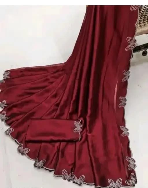 Trending Butterfly boarder saree with Embroidery work with Blouse in Maroon Color | Available in Multi color | Trendy Party & Festive Wear | Traditional Ethnic Fashion | Buy Online 4