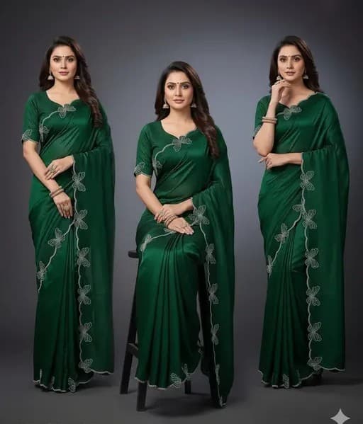 Trending Butterfly boarder saree with Embroidery work with Blouse in Green Color | Available in Multi color | Trendy Party & Festive Wear | Traditional Ethnic Fashion | Buy Online 2