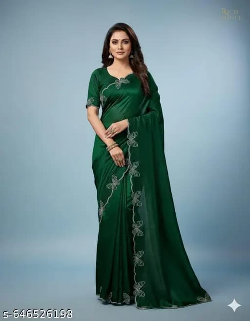 Trending Butterfly boarder saree with Embroidery work with Blouse in Green Color | Available in Multi color | Trendy Party & Festive Wear | Traditional Ethnic Fashion | Buy Online 3