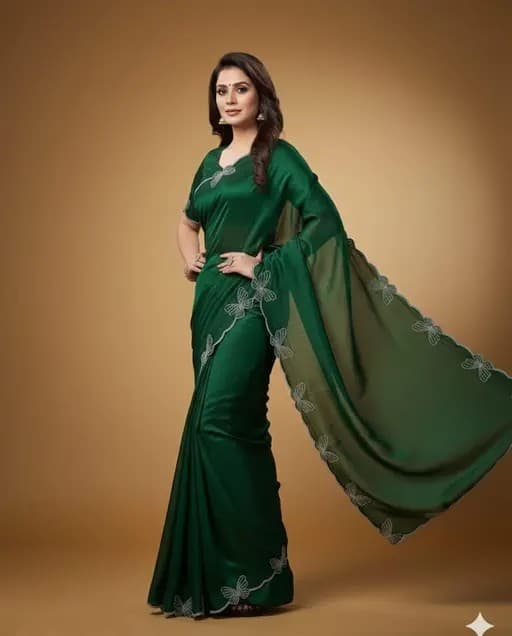 Trending Butterfly boarder saree with Embroidery work with Blouse in Green Color | Available in Multi color | Trendy Party & Festive Wear | Traditional Ethnic Fashion | Buy Online 1