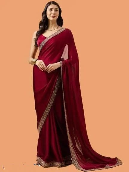 Trending Silk saree with Heavy Embroidered work Boarder with unstiched Blouse in Maroon Color | Trendy Party & Festive Wear | Traditional Ethnic Fashion | Buy Online 2
