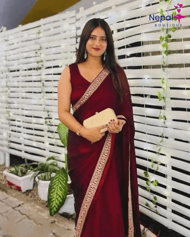 Trending Silk saree with Heavy Embroidered work Boarder with unstiched Blouse in Maroon Color | Trendy Party & Festive Wear | Traditional Ethnic Fashion | Buy Online