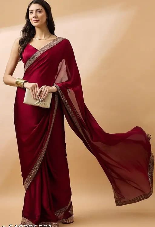 Trending Silk saree with Heavy Embroidered work Boarder with unstiched Blouse in Maroon Color | Trendy Party & Festive Wear | Traditional Ethnic Fashion | Buy Online 1