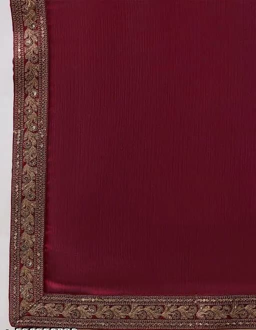 Trending Silk saree with Heavy Embroidered work Boarder with unstiched Blouse in Maroon Color | Trendy Party & Festive Wear | Traditional Ethnic Fashion | Buy Online 5