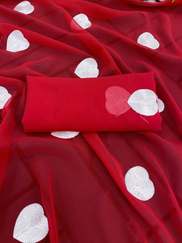 Elegant Bollywood Embroidery work georgette saree with unstiched blouse Red color/Trendy Party & Festive Wear | Traditional Ethnic Fashion | Buy Online 4
