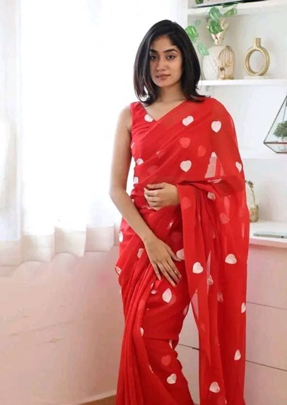 Elegant Bollywood Embroidery work georgette saree with unstiched blouse white color/Trendy Party & Festive Wear | Traditional Ethnic Fashion | Buy Online 5