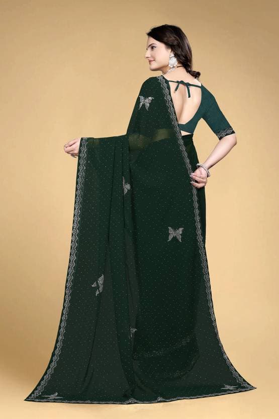 Trending Diamond Wok Designer Saree with Butterfly print with unstiched Blouse in Green Color| Trendy Party & Festive Wear | Traditional Ethnic Fashion | Buy Online 4