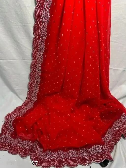 Trending Bollywood Georgette Saree with Embroidery Wok with unstiched Blouse in Red Color| Trendy Party & Festive Wear | Traditional Ethnic Fashion | Buy Online 2