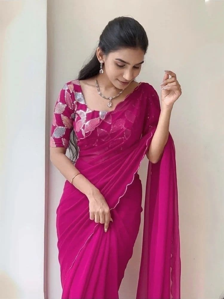 Elegant Bollywood Georgette saree with unstiched blouse Pink color/Trendy Party & Festive Wear | Traditional Ethnic Fashion | Buy Online 2
