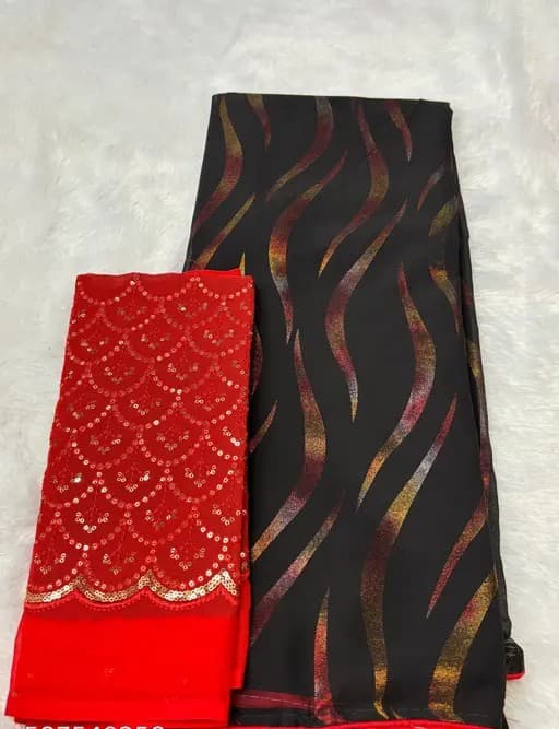 Womens Black Chiffon saree with beautiful smoke work with unstiched Blouse piece/Trendy Party & Festive Wear | Traditional Ethnic Fashion | Buy Online 3