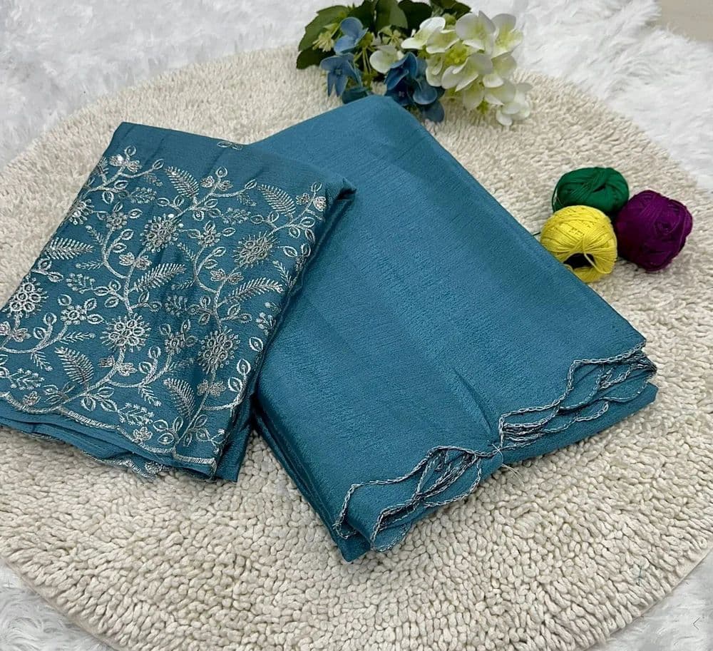Trending Silk saree with Heavy Embroidered worked Blouse in Blue Color | Available in Multi color |Trendy Party & Festive Wear | Traditional Ethnic Fashion | Buy Online 2