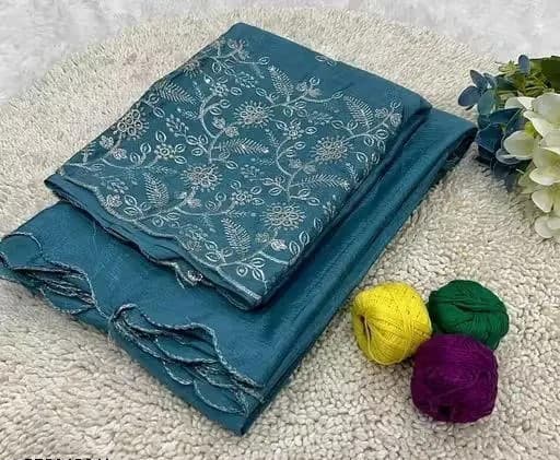 Trending Silk saree with Heavy Embroidered worked Blouse in Blue Color | Available in Multi color |Trendy Party & Festive Wear | Traditional Ethnic Fashion | Buy Online 1