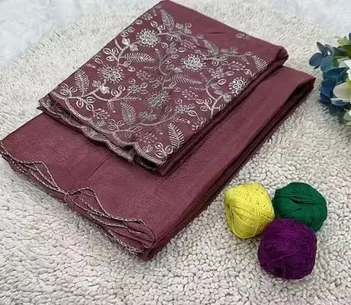 Trending Silk saree with Heavy Embroidered worked Blouse in Brown Color | Available in Multi color |Trendy Party & Festive Wear | Traditional Ethnic Fashion | Buy Online 1