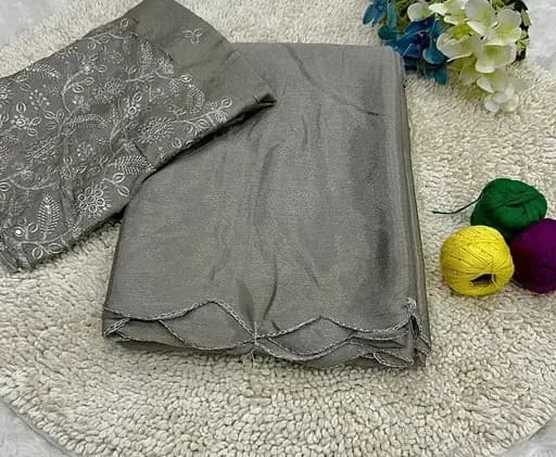 Trending Silk saree with Heavy Embroidered worked Blouse in Grey Color | Available in Multi color |Trendy Party & Festive Wear | Traditional Ethnic Fashion | Buy Online 1