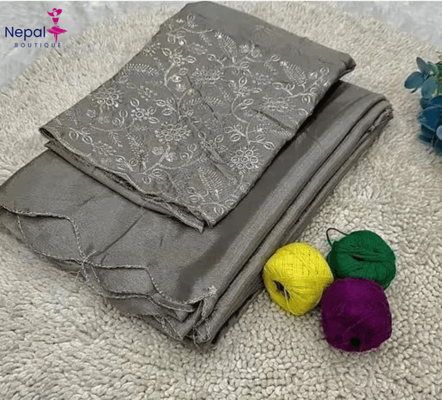 Trending Silk saree with Heavy Embroidered worked Blouse in Grey Color | Available in Multi color |Trendy Party & Festive Wear | Traditional Ethnic Fashion | Buy Online