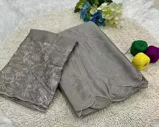 Trending Silk saree with Heavy Embroidered worked Blouse in Grey Color | Available in Multi color |Trendy Party & Festive Wear | Traditional Ethnic Fashion | Buy Online 2