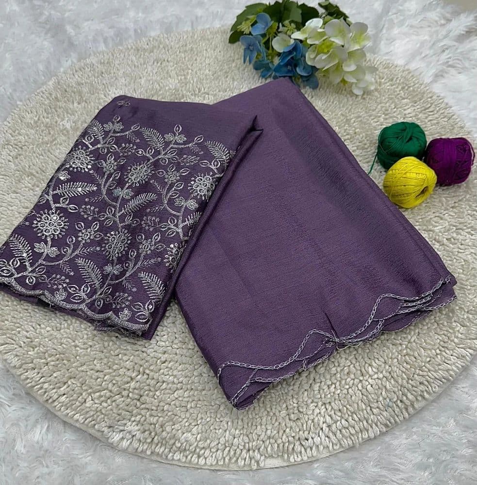 Trending Silk saree with Heavy Embroidered worked Blouse in Purple Color | Available in Multi color |Trendy Party & Festive Wear | Traditional Ethnic Fashion | Buy Online 2