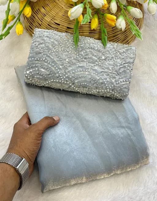 Trending Silk Saree with Motti worked blouse in Grey color| Available in Multi color | Trendy Party & Festive Wear | Traditional Ethnic Fashion | Buy Online 2