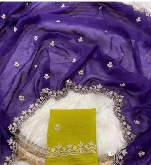 Crunchy Fabric Purple saree with Embroidery work with Blouse | Trendy Party & Festive Wear | Traditional Ethnic Fashion | Buy Online 4