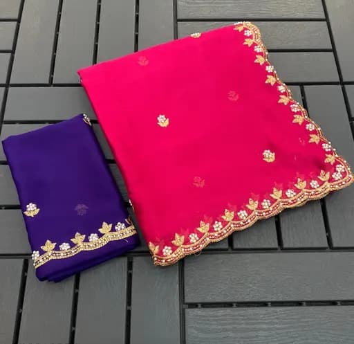 Crunchy Fabric saree with Embroidery work with Blouse in Rani Color | Available in Multi color | Trendy Party & Festive Wear | Traditional Ethnic Fashion | Buy Online 5