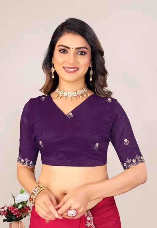 Crunchy Fabric saree with Embroidery work with Blouse in Rani Color | Available in Multi color | Trendy Party & Festive Wear | Traditional Ethnic Fashion | Buy Online 4