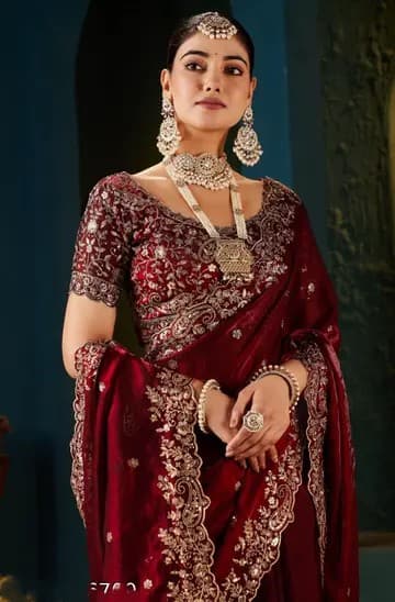 Heavy Zari work Embroidery silk saree party wear and wedding saree with stiched  blouse in Red color| Available in Multi color | Trendy Party & Festive Wear | Traditional Ethnic Fashion | Buy Online