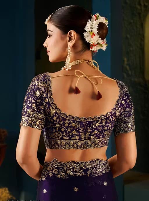 Heavy Zari work Embroidery silk saree party wear and wedding saree with stiched  blouse in Purple color| Available in Multi color | Trendy Party & Festive Wear | Traditional Ethnic Fashion | Buy Online 4