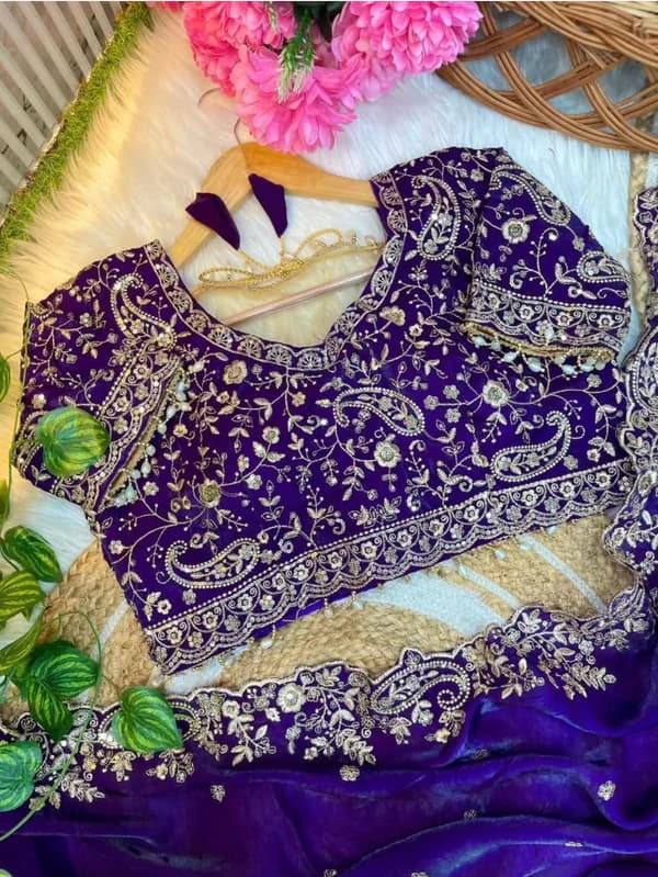 Heavy Zari work Embroidery silk saree party wear and wedding saree with stiched  blouse in Purple color| Available in Multi color | Trendy Party & Festive Wear | Traditional Ethnic Fashion | Buy Online 3
