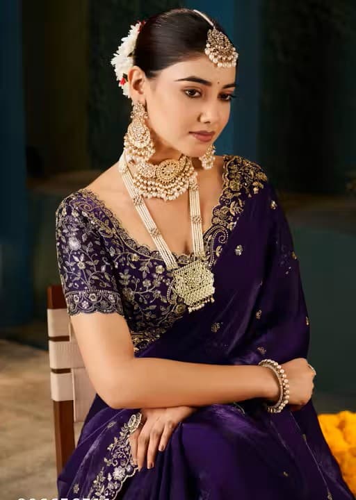 Heavy Zari work Embroidery silk saree party wear and wedding saree with stiched  blouse in Purple color| Available in Multi color | Trendy Party & Festive Wear | Traditional Ethnic Fashion | Buy Online