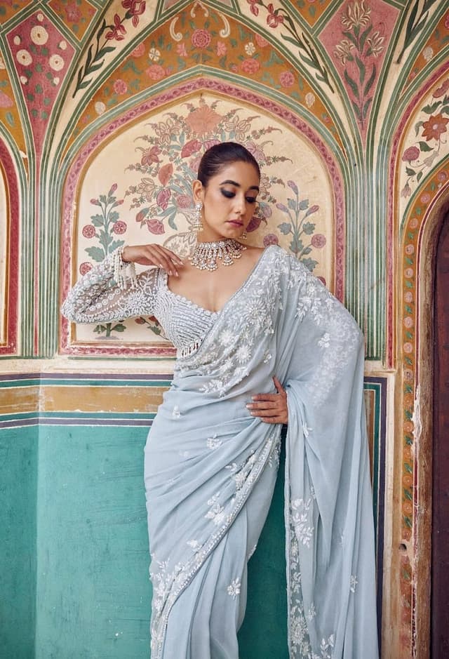 Bollywood Heavy Faux Georgette Embroidery Sequence Saree | Heavy Work Party wear and Wedding saree with unstiched blouse | Trendy Party & Festive Wear | Traditional Ethnic Fashion | Buy Online