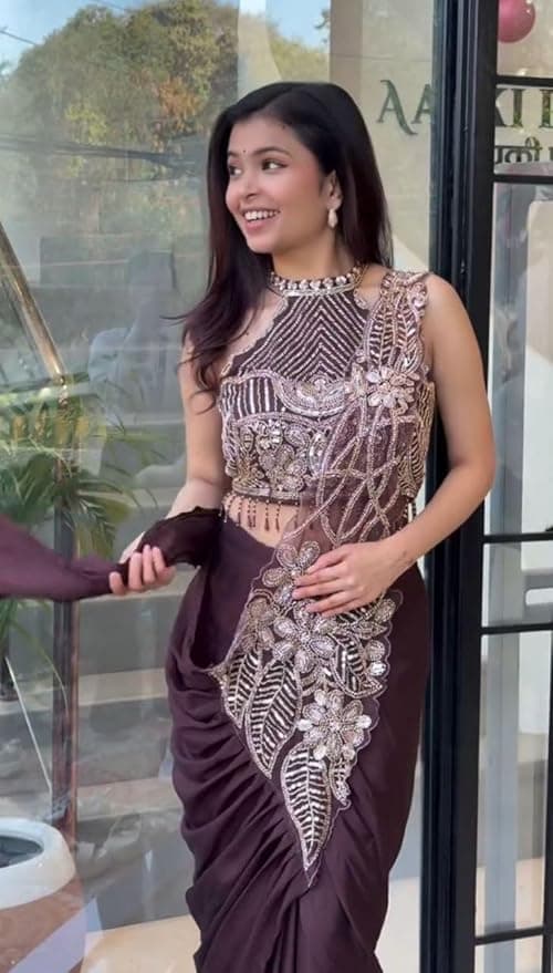 Women Ready to wear saree with Embroidery sequence Work Fully stiched star gerogette Blouses| Ready to wear Lehenga Choli | Heavy Work Party wear and Wedding special | Trendy Party & Festive Wear | Traditional Ethnic Fashion | Buy Online 2