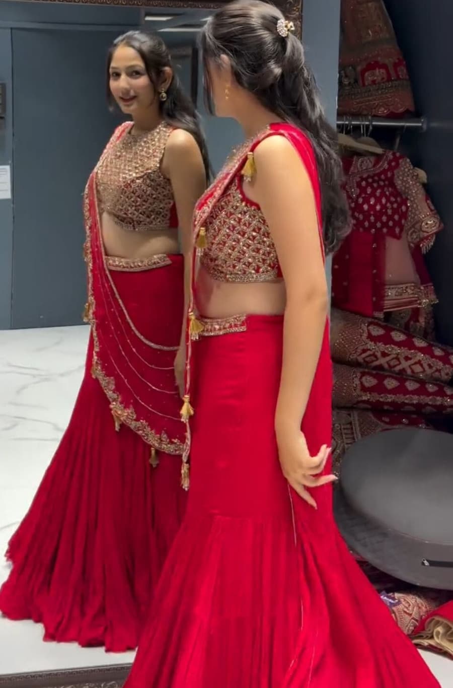 Latest Bollywood fashioned Design Embroidered stiched Lehnga Choli Red color| Ready to wear Lehenga Choli | Heavy Work Party wear and Wedding special | Trendy Party & Festive Wear | Traditional Ethnic Fashion | Buy Online 1