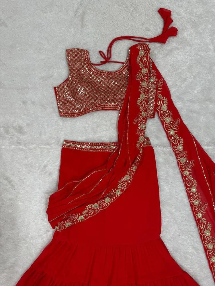 Latest Bollywood fashioned Design Embroidered stiched Lehnga Choli Red color| Ready to wear Lehenga Choli | Heavy Work Party wear and Wedding special | Trendy Party & Festive Wear | Traditional Ethnic Fashion | Buy Online 2