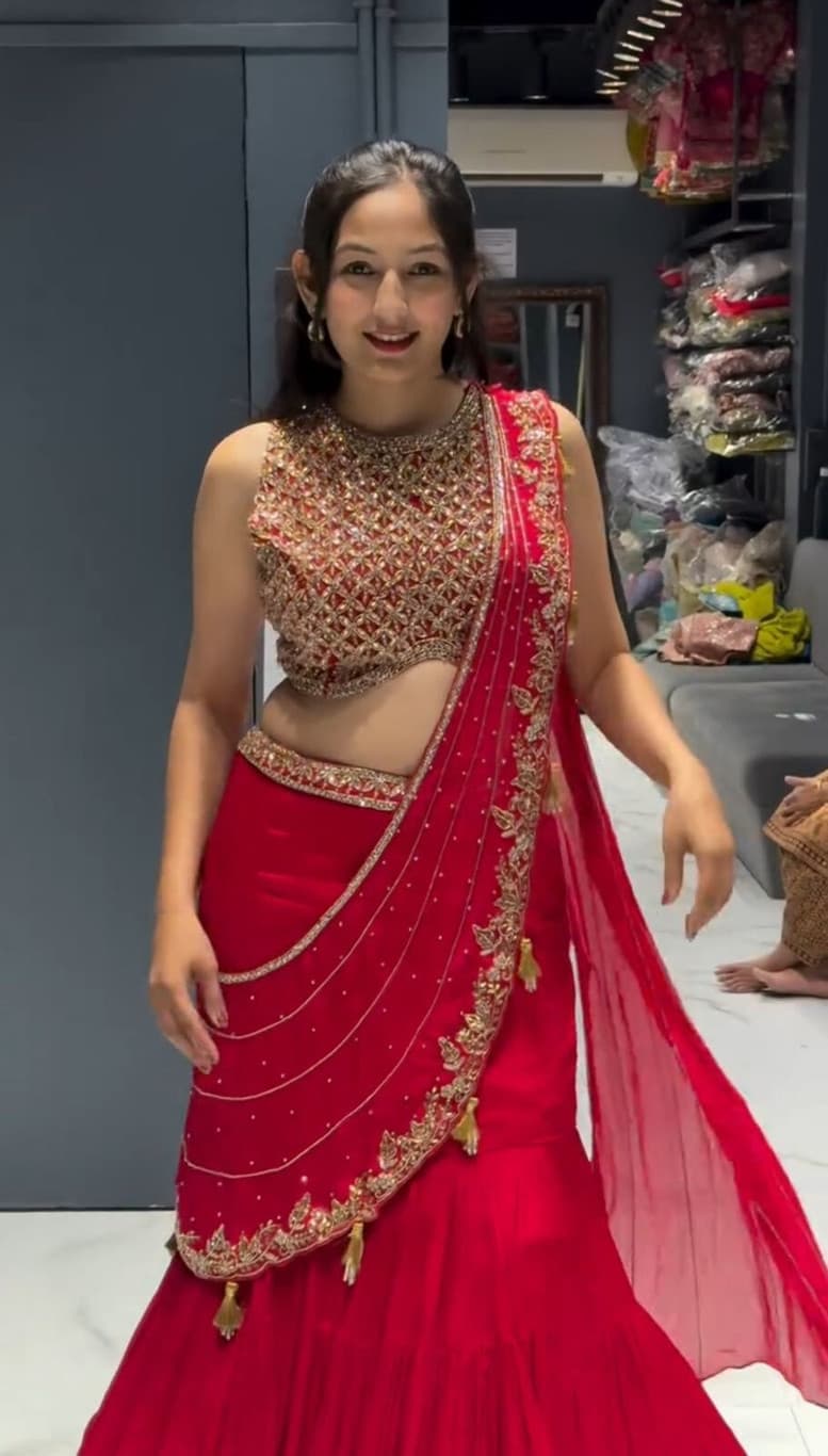 Latest Bollywood fashioned Design Embroidered stiched Lehnga Choli Red color| Ready to wear Lehenga Choli | Heavy Work Party wear and Wedding special | Trendy Party & Festive Wear | Traditional Ethnic Fashion | Buy Online 3